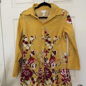 womens soft surrounding pagoda blouse yellow button up size medium m